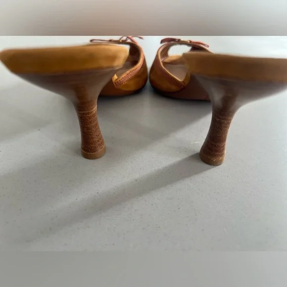 Salvatore Ferragamo Brown Suede Bow Kitten Heel Backless Sandals - Picture 2 of 12